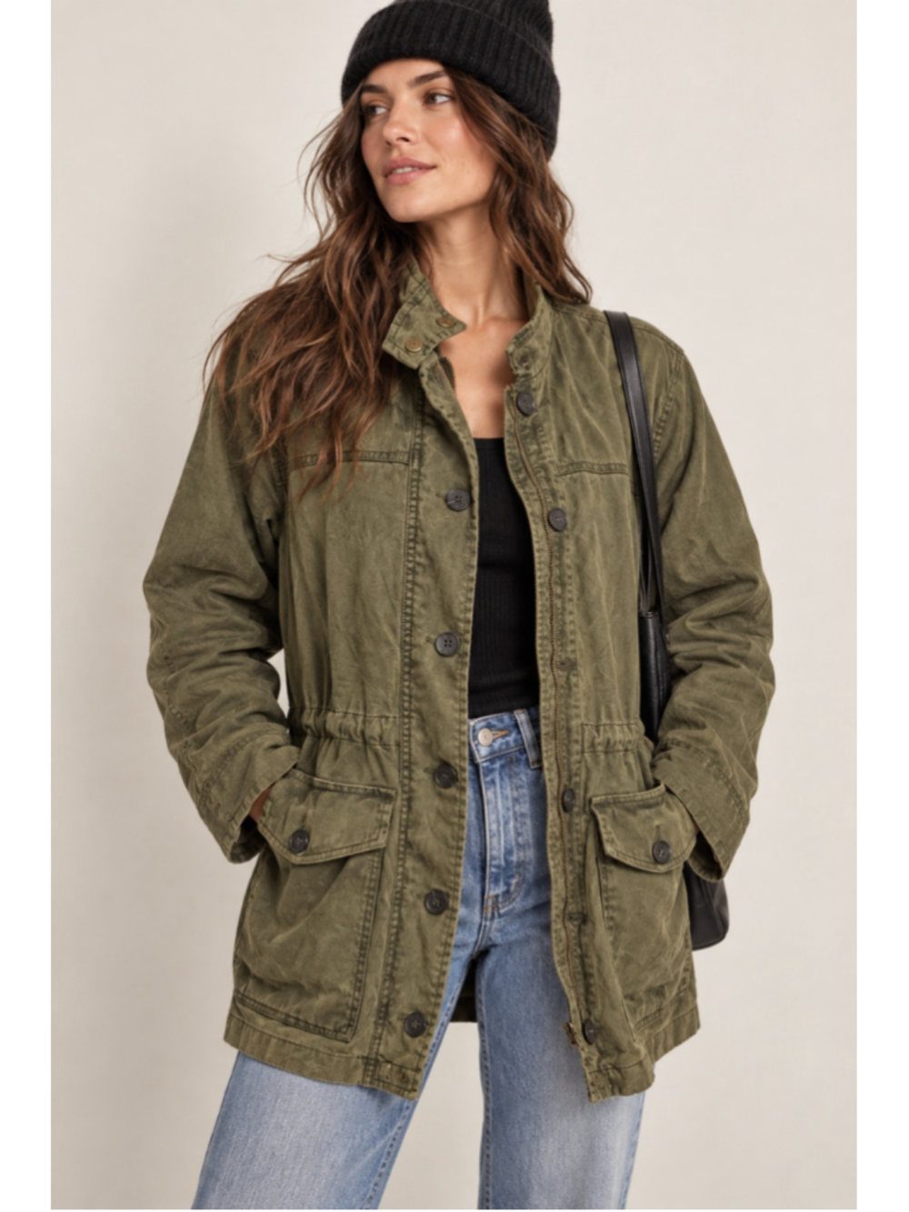 Lucky Brand Women's Utility Field Jacket Brown Olive Size L Cargo Military M65